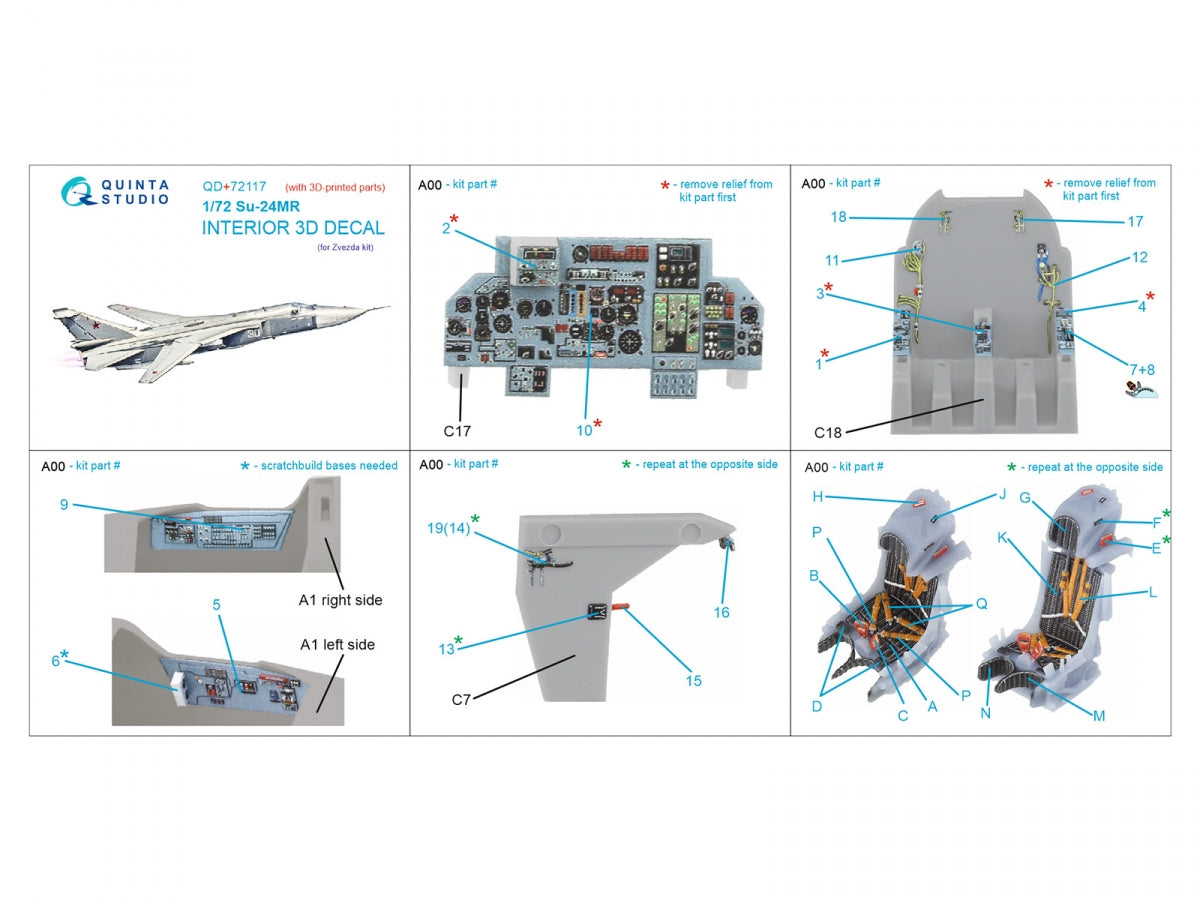 Quinta Studio QD+72117 Su-24MR Intérieur coloré imprimé en 3D sur papier décalcomanie (Zvezda) (avec pièce en résine imprimée en 3D) 1/72 – immagine 2
