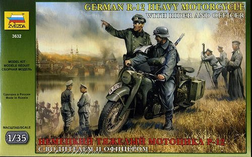 Zvezda 3632 Moto lourde allemande R-12 avec pilote et officier (1/35)