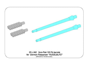 Aber 35L-342 Deux canons antiaériens allemands de 3 cm Flak 103 pour chars « Kugelblitz » / Set of two 3cm Flak 103 barrels for German anti-aircraft tanks « Kugelblitz » 1/35