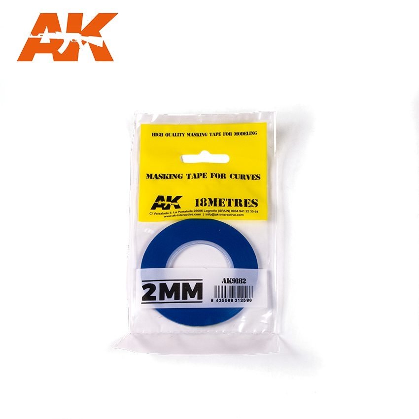 Ruban de masquage AK Interactive AK9182 pour courbes, 2 mm