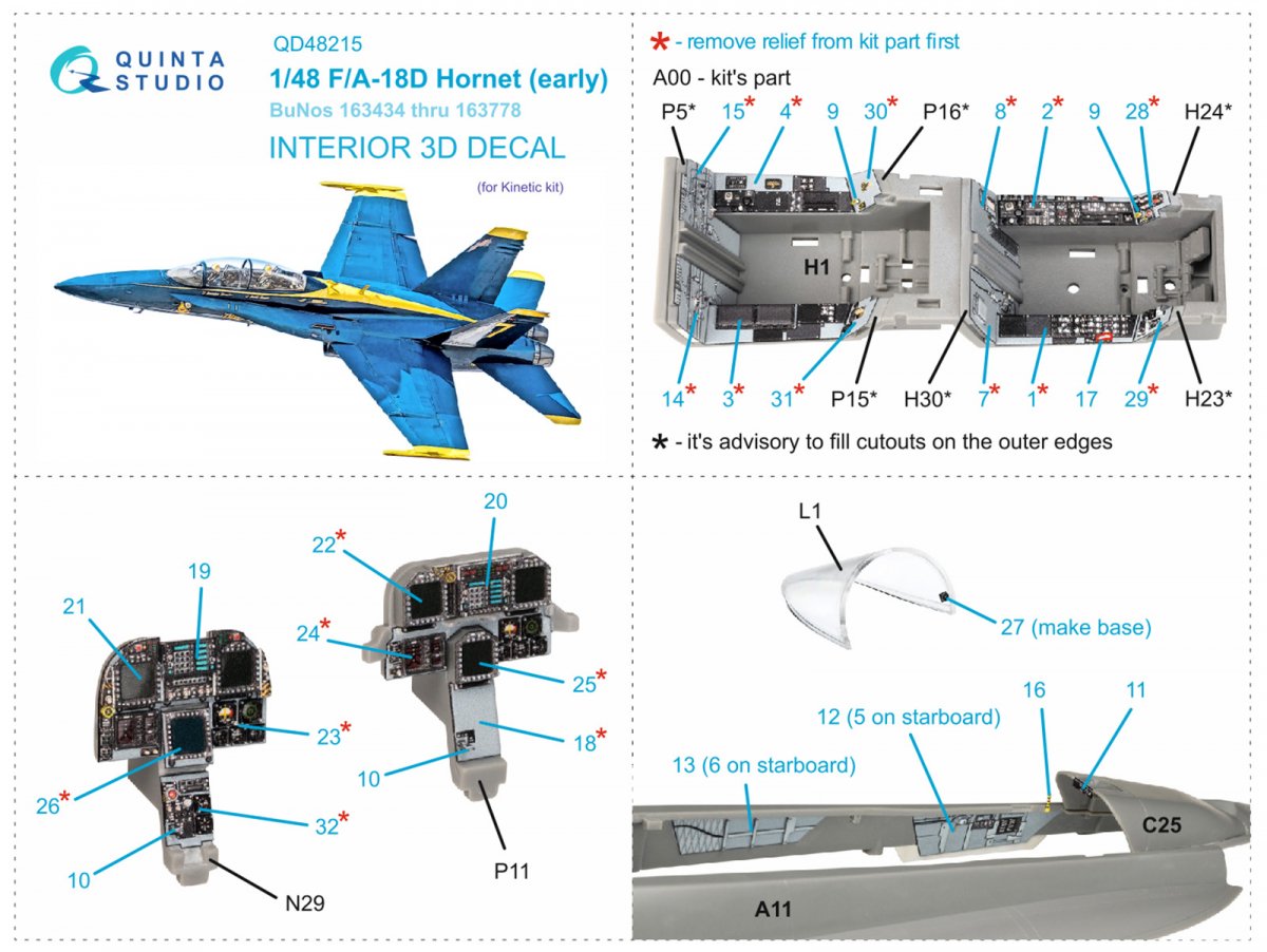 Quinta Studio QD48215 F/A-18D Early 3D-Printed &amp;amp; coloured Interior on decal paper (Kinetic) 1/48 – zdjęcie 12