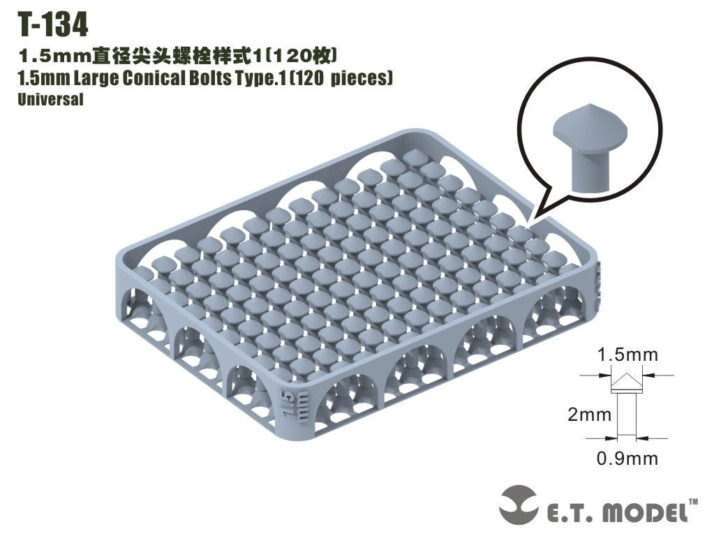 Boulons coniques de grande taille ET modèle T-134, 1,5 mm, type 1, 120 pièces