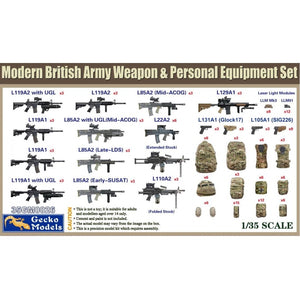Gecko Models 35GM0026 Coffret d&amp;#39;armes et d&amp;#39;équipements de l&amp;#39;armée britannique à l&amp;#39;échelle 1/35