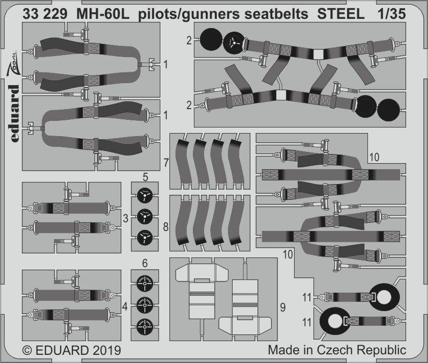 Ceintures de sécurité pour pilotes/mitrailleurs Eduard 33229 MH-60L STEEL KITTY HAWK 1/35