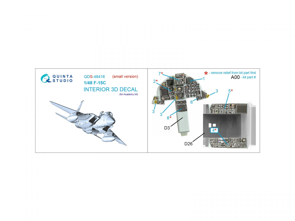 Intérieur coloré imprimé en 3D pour F-15C de Quinta Studio QDS-48416 sur papier décalcomanie (Academy) (Petite version) 1/48 – immagine 2