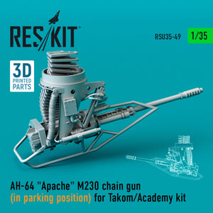 RESKIT RSU35-0049 AH-64 « APACHE » M230 TRAIN ​​GUN (EN POSITION DE STATIONNEMENT) POUR MAQUETTE TAKOM/ACADEMY (IMPRIMÉE EN 3D) 1/35