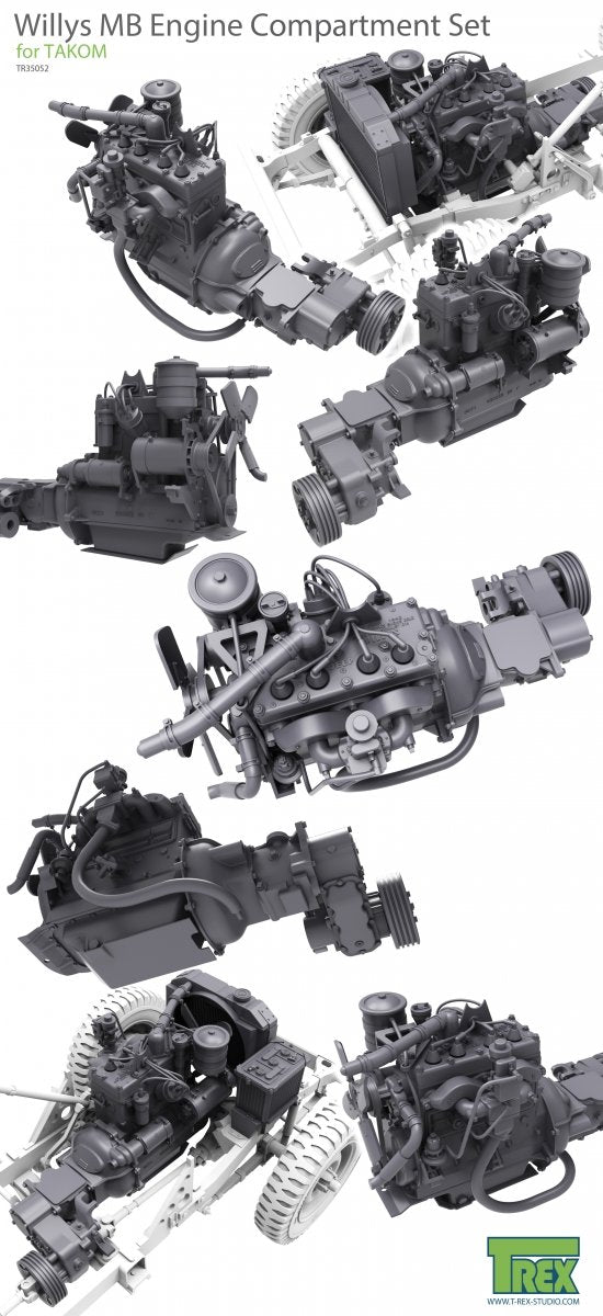 Ensemble de compartiment moteur T-Rex Studio TR35052 Willys MB pour TAKOM 1/35 – image 4