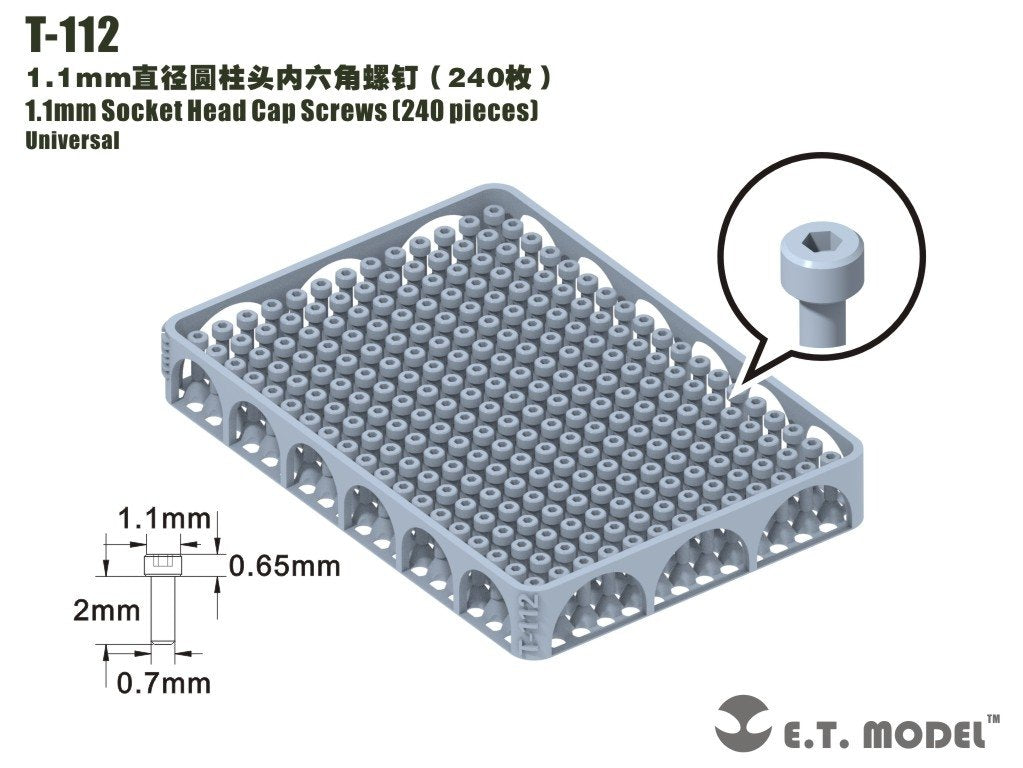 Vis à tête cylindrique creuse ET modèle T-112 de 1,1 mm, 240 pièces