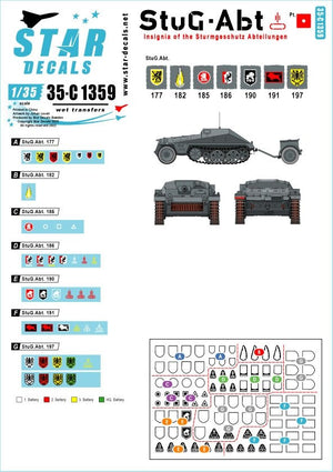 Star Decals 35-C1359 StuG-Abt 1 Insignes génériques et marquages ​​d&amp;#39;unité pour les unités Sturmgeschûtz 1/35