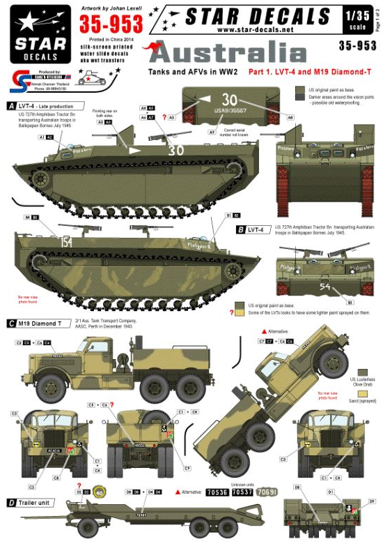 Star Decals 35-953 Chars et véhicules blindés australiens n° 1 1/35