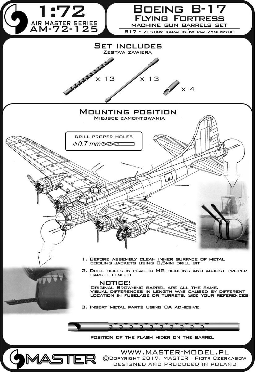 Ensemble de canons de mitrailleuse Master AM-72-125 Boeing B-17 Flying Fortress (1/72) – immagine 4