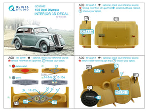 Quinta Studio QD35082 1937 Opel Olympia Intérieur imprimé en 3D et coloré sur papier décalcomanie (Bronco) 1/35  – immagine 2