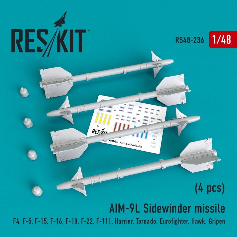 RESKIT RS48-0236 Missile AIM-9L Sidewinder (4 pièces) 1/48