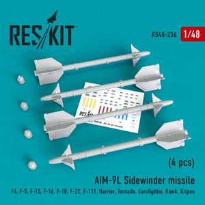 RESKIT RS48-0236 Missile AIM-9L Sidewinder (4 pièces) 1/48