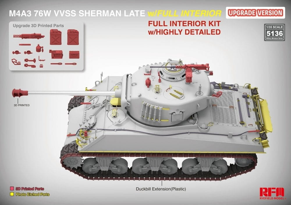 Rye Field Model 5136 M4A3 76W VVSS Sherman Late Upgrade Version Full Interior 1/35 – zdjęcie 2