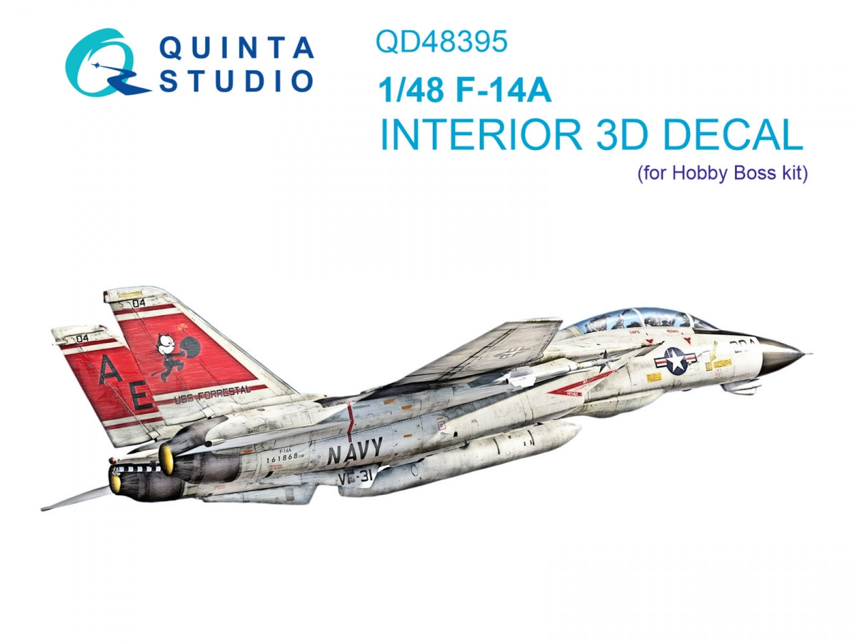 Quinta Studio QD48395 F-14A 3D-Printed & coloured Interior on decal paper (Hobby Boss) 1/48