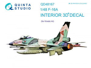 Intérieur imprimé en 3D et coloré sur papier décalcomanie Quinta Studio QD48167 F-16A (pour kit Kinetic) 1/48