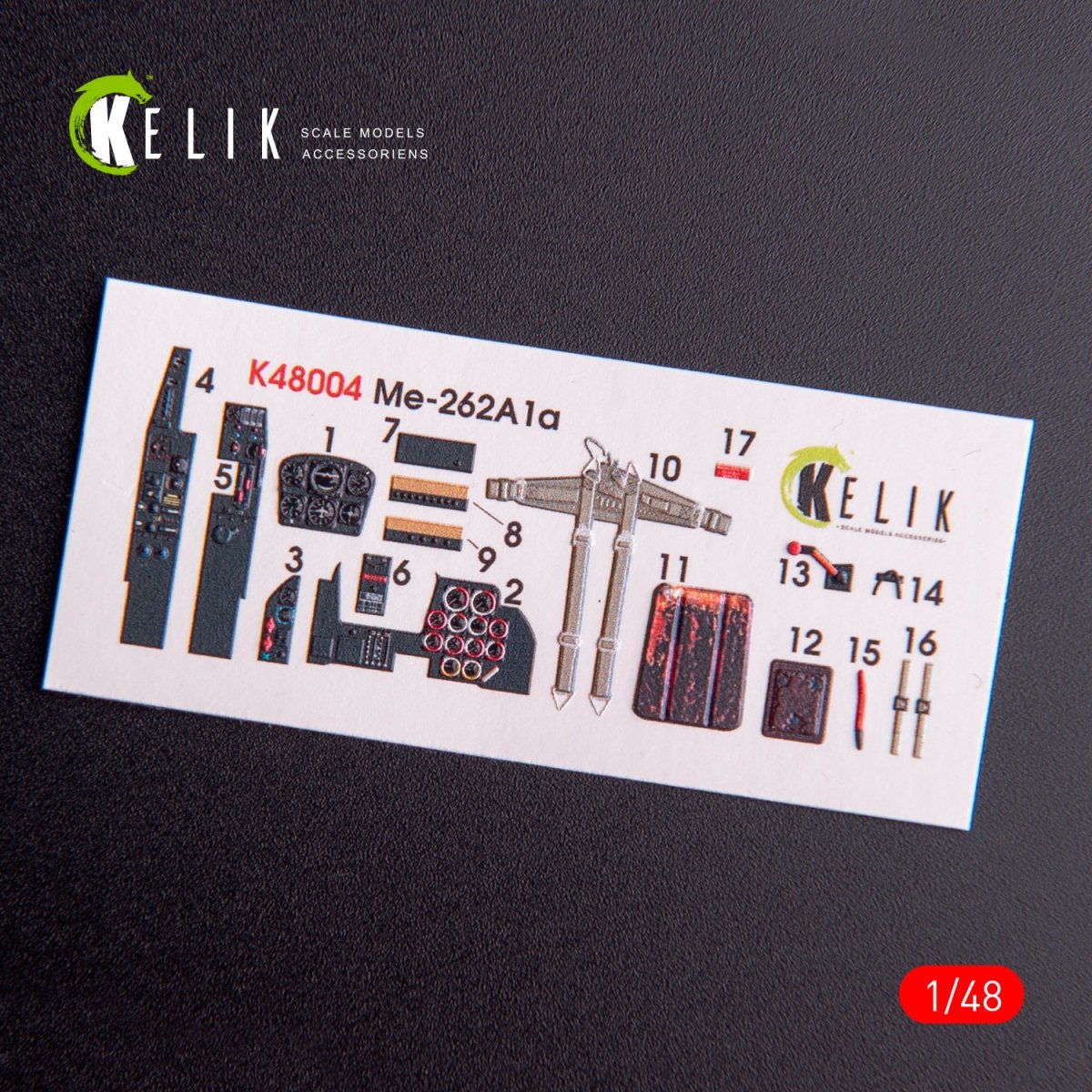 Décalcomanies 3D intérieures KELIK K48004 ME-262A1 pour maquette Tamiya au 1/48