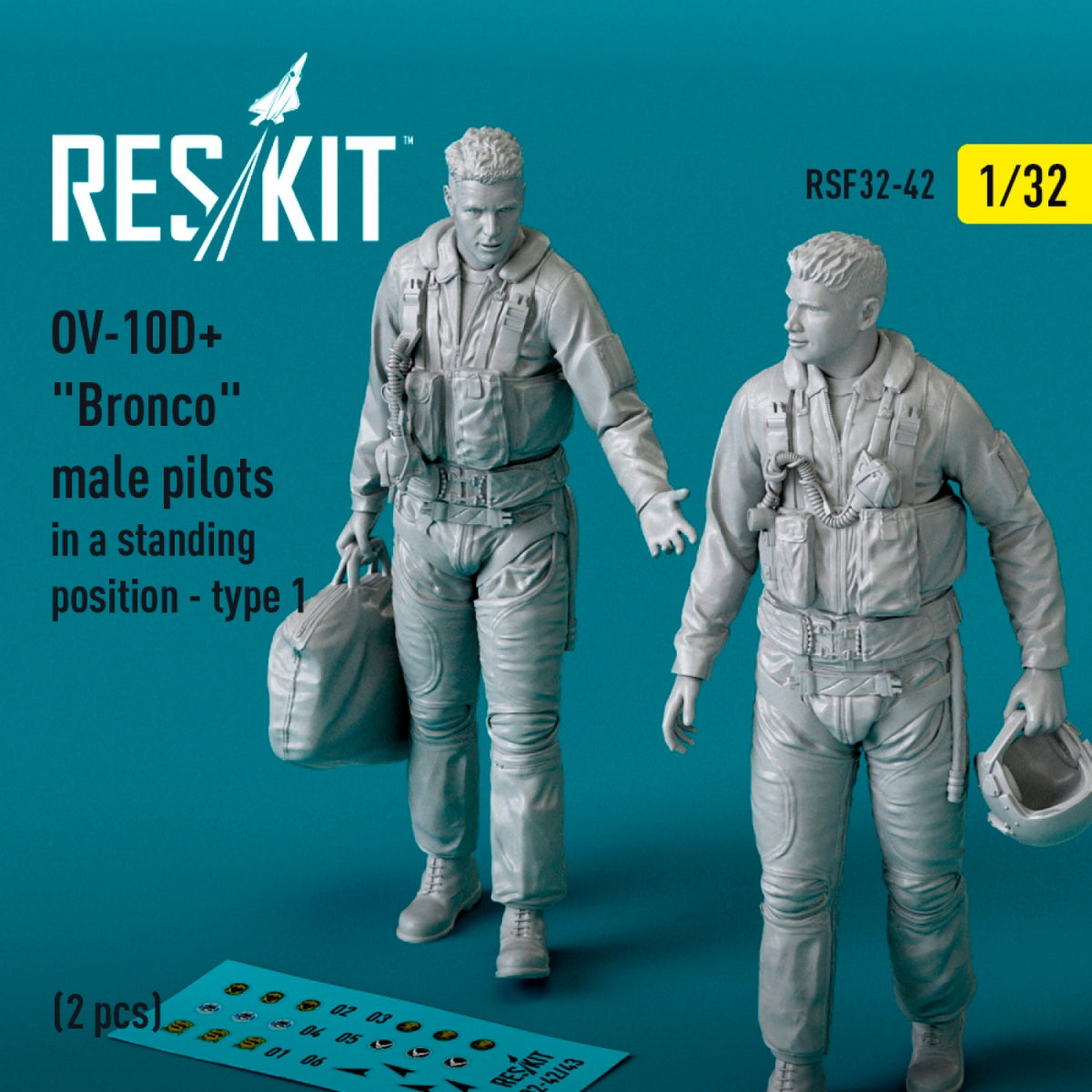 RESKIT RSF32-0042 OV-10D+ « Bronco » Pilotes masculins (position debout - type 1) (2 pièces) (Impression 3D) 1/32