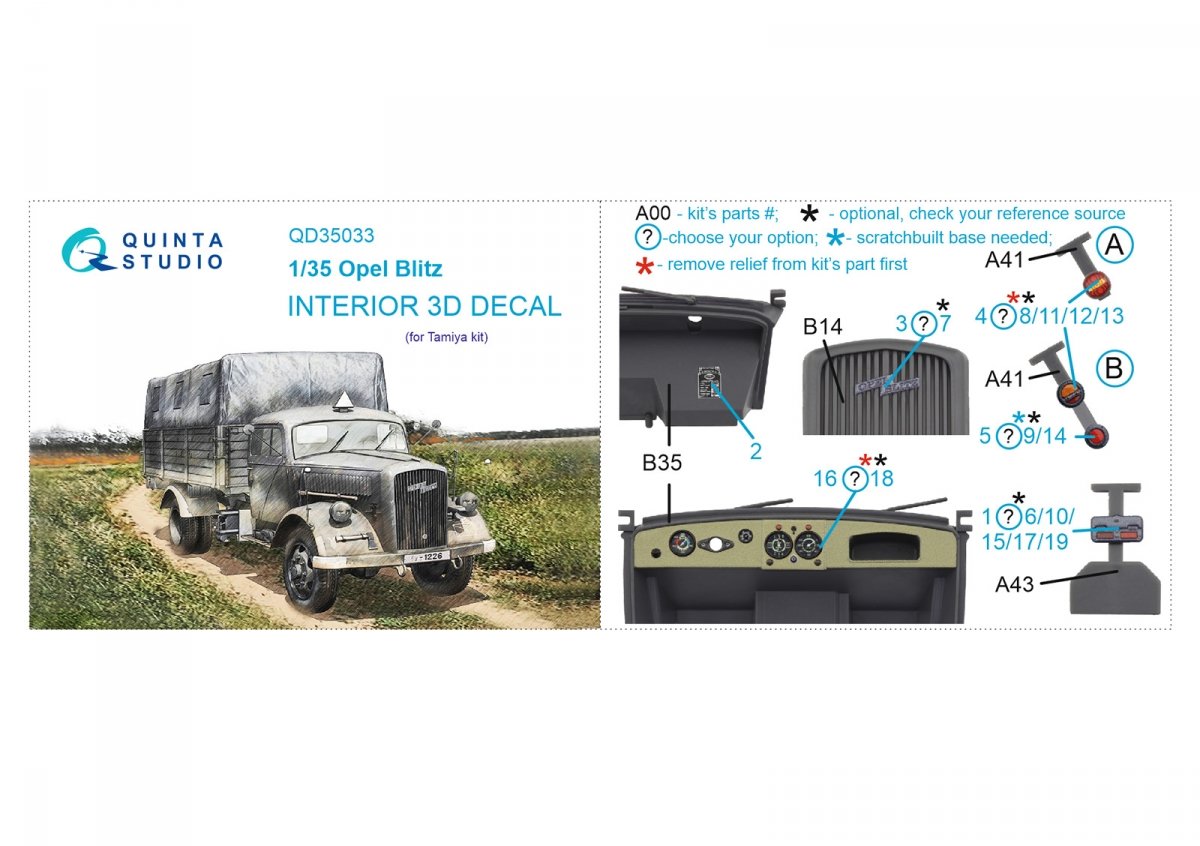 Intérieur imprimé en 3D et coloré sur papier décalcomanie Quinta Studio QD35033 Opel Blitz (Tamiya) 1/35 – image 6
