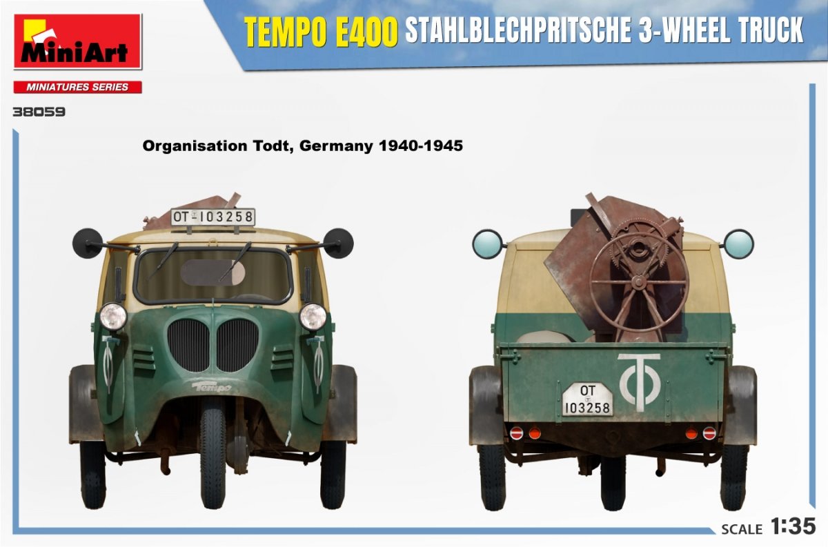 MiniArt 38059 TEMPO E400 STAHLBLECHPRITSCHE CAMION 3 ROUES 1/35 – imagen 9