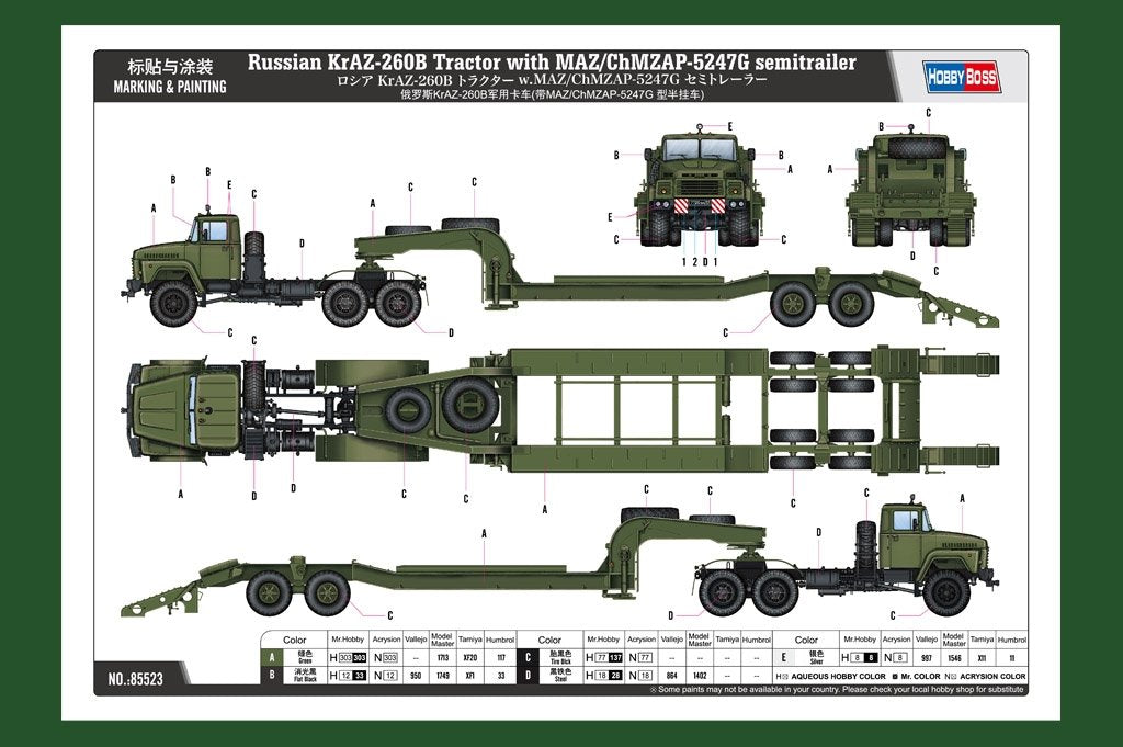 Hobby Boss 85523 Tracteur russe KrAZ-260B avec semi-remorque MAZ/ChMZAP-5247G 1/35 – image 3
