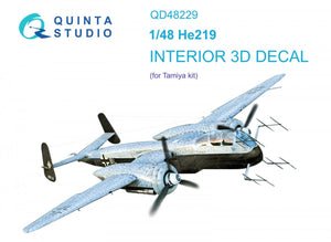 Intérieur imprimé en 3D et coloré sur papier décalcomanie Quinta Studio QD48229 He 219 (Tamiya) 1/48