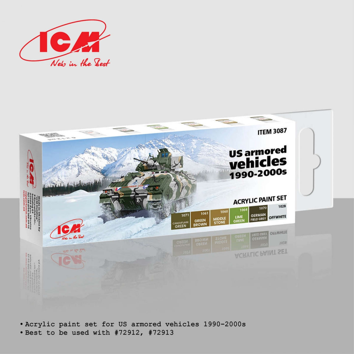 ICM 3087 Acrylic paint set for US Armored vehicles 1990-2000s 12ml x6