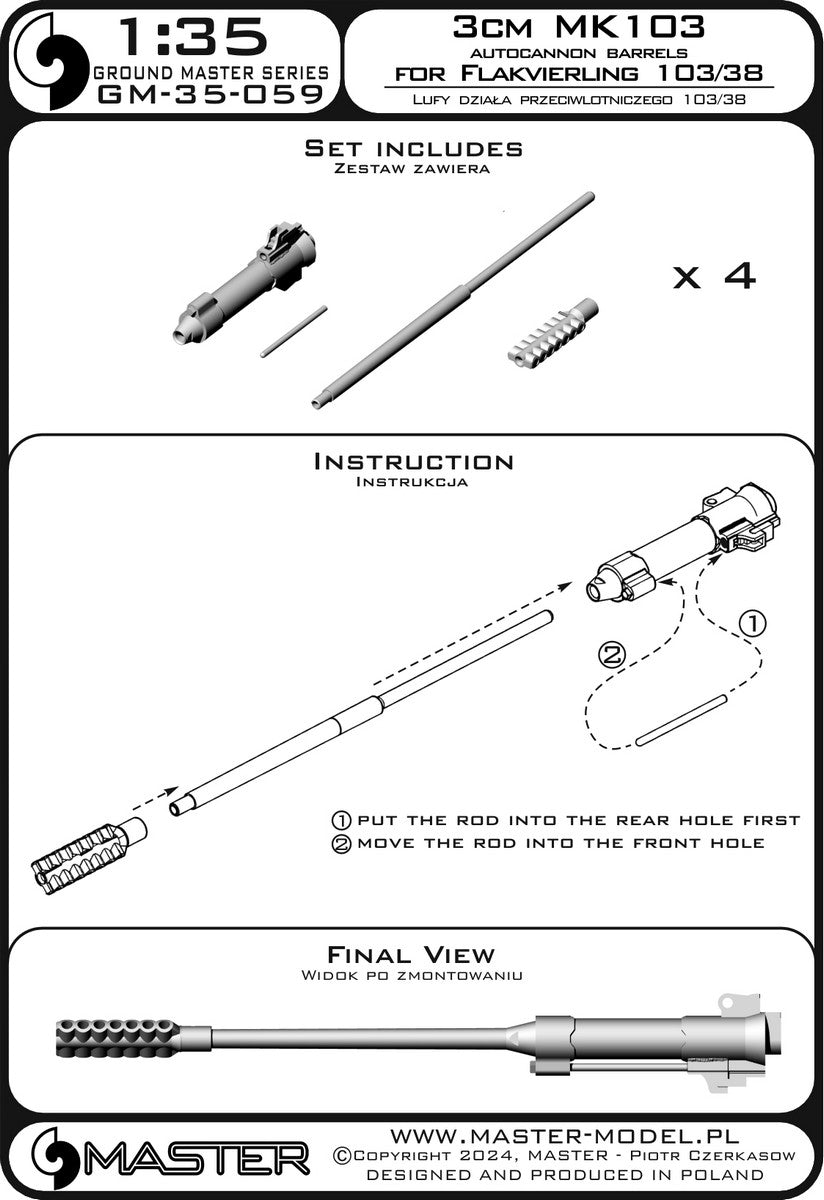 Master GM-35-059 Flakvierling 103/38 - Canons de pistolet 3cm MK103 (pour modèle Das Werk) 1/35 – image 7