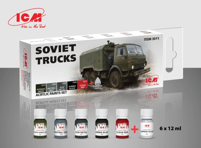 Coffret de peinture acrylique ICM 3011 pour camions soviétiques (6 x 12 ml)