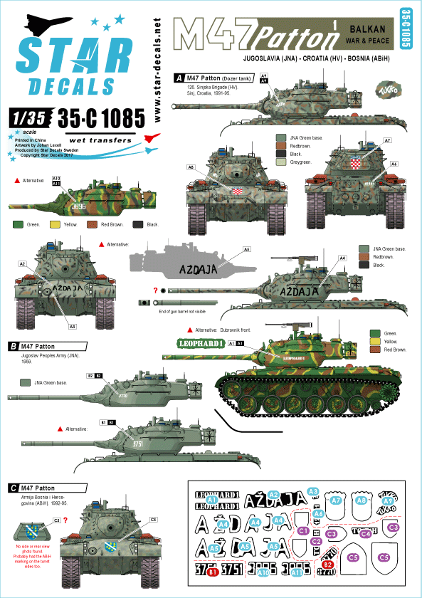 Star Decals 35-C1085 M47 Patton n° 1 Guerre et Paix des Balkans 1/35