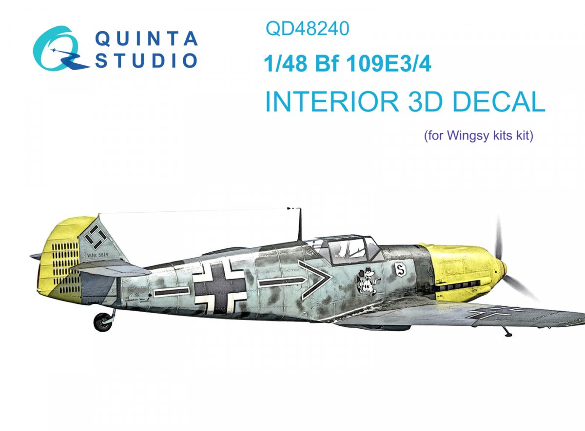 Intérieur imprimé en 3D et coloré sur papier décalcomanie pour Bf 109E-3/4 (kits Wingsy) de Quinta Studio QD48240, échelle 1/48