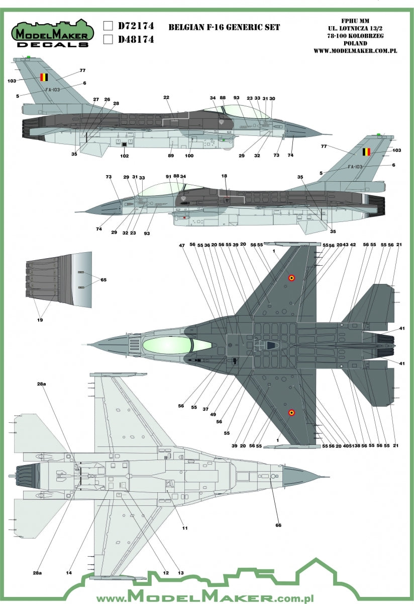 Décalcomanies ModelMaker D48174 Insignes et pochoirs belges pour F-16 - Jeu générique 1/48 – immagine 2