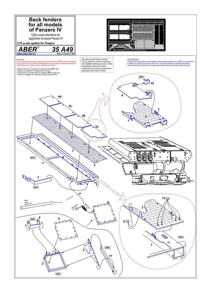 Aber 35A049 Section d&amp;#39;aile arrière pour véhicules basés sur Panzer IV (DRA) (1/35) – image 4