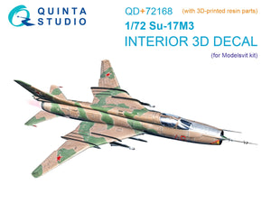 Intérieur coloré imprimé en 3D sur papier décalcomanie (Modelsvit) pour Su-17M3 (Quinta Studio QD+72168) (avec pièce en résine imprimée en 3D) 1/72