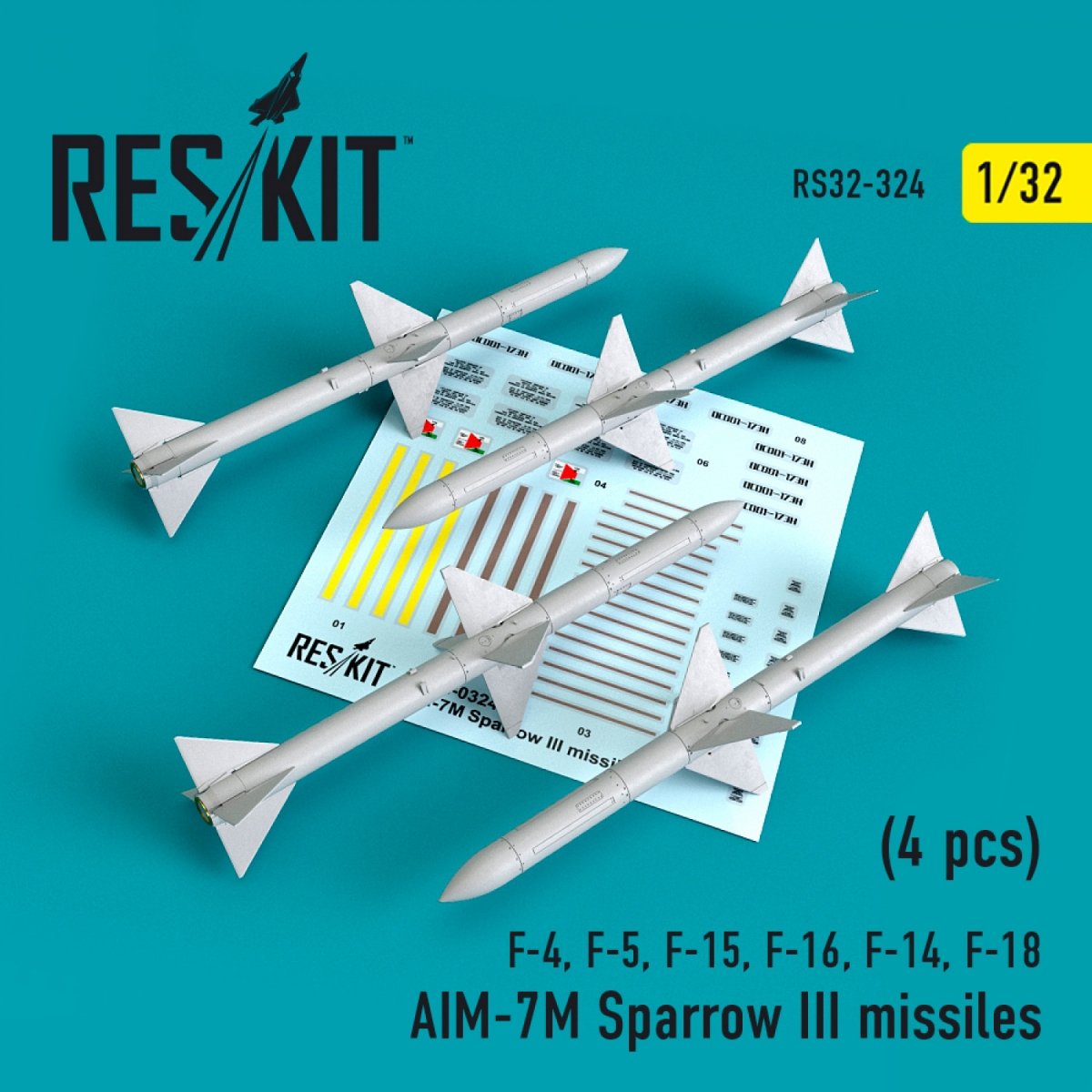 RESKIT RS32-0324 MISSILES AIM-7M SPARROW III (4 PIÈCES) 1/32