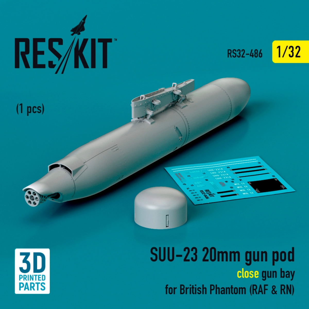 RESKIT RS32-0486 SUU-23 Nacelle de canon de 20 mm (baie de canon fermée) pour Phantom britannique (RAF et RN) (1 pièce) (Impression 3D) 1/32