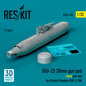 RESKIT RS32-0486 SUU-23 Nacelle de canon de 20 mm (baie de canon fermée) pour Phantom britannique (RAF et RN) (1 pièce) (Impression 3D) 1/32