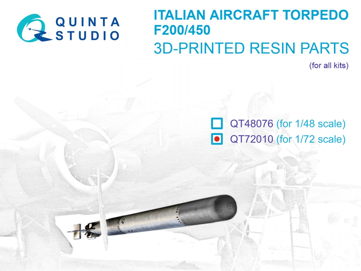 Quinta Studio QT72010 Torpille d'avion italienne F200-450 de la Seconde Guerre mondiale (tous les kits) 1/72