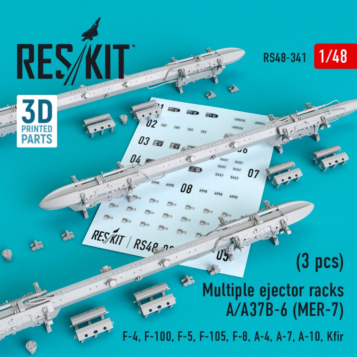 RESKIT RS48-0341 RACKS D&amp;#39;ÉJECTEURS MULTIPLES A/A37B-6 (MER-7) (3 PIÈCES) 1/48