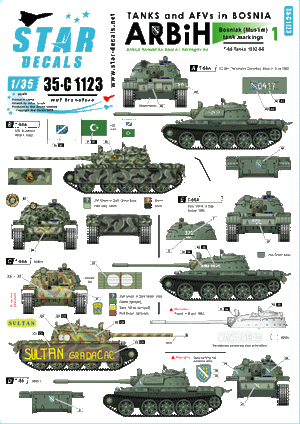 Star Decals 35-C1123 ARBiH - Armija Republike Bosne i Hercgovine (musulman). Chars T-55A 1992-95 1/35