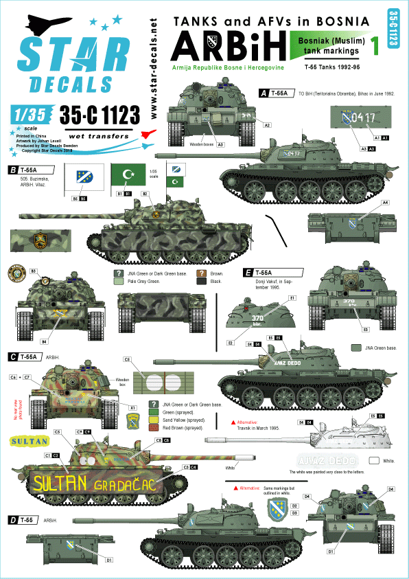 Star Decals 35-C1123 ARBiH - Armija Republike Bosne i Hercgovine (musulman). Chars T-55A 1992-95 1/35