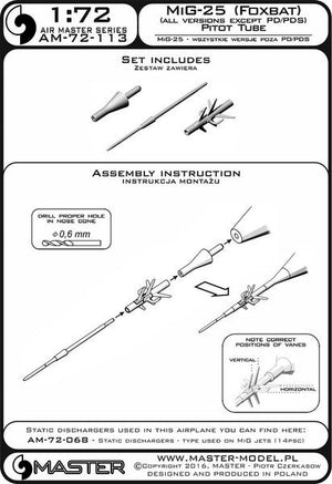 Master AM-72-113 MiG-25 (Foxbat) (all versions except PD/PDS) - Pitot Tube 1/72 – zdjęcie 4