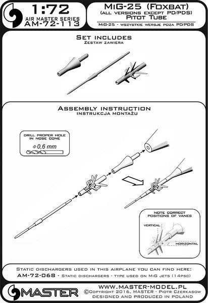 Master AM-72-113 MiG-25 (Foxbat) (all versions except PD/PDS) - Pitot Tube 1/72 – zdjęcie 4