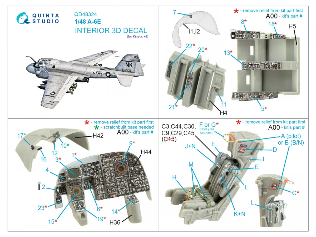 Quinta Studio QD48324 A-6E Intérieur coloré imprimé en 3D sur papier décalcomanie (Kinetic) 1/48 – Bild 2