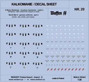 Weikert Decals DEC220 Uniformes allemands - onglets, épaulettes, insignes de casquette - WAFFEN SS - ver.4 - vol.20 1/35