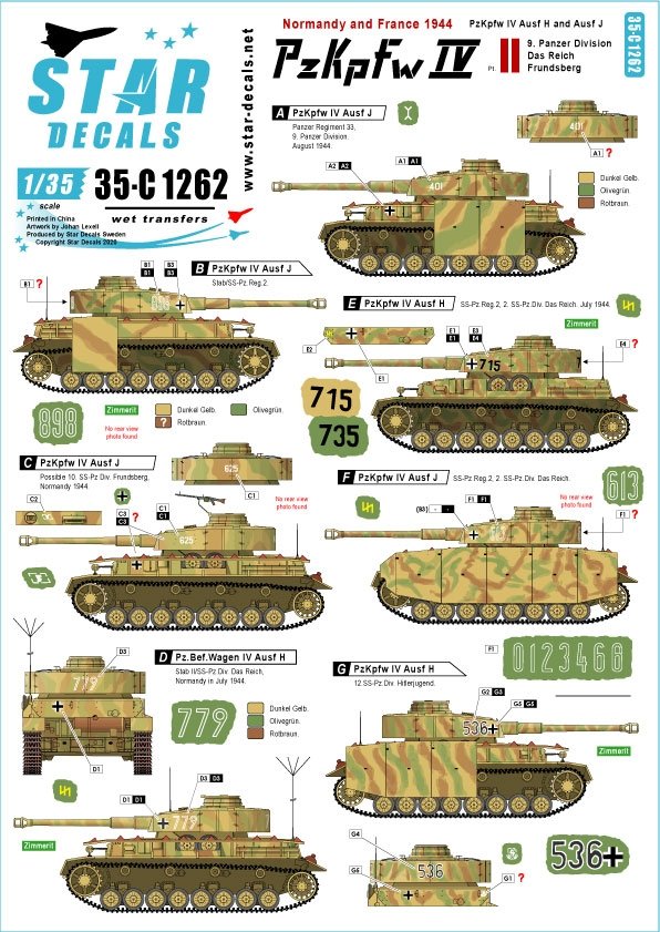 Star Decals 35-C1262 PzKpfw IV en Normandie et en France n° 2 1/35