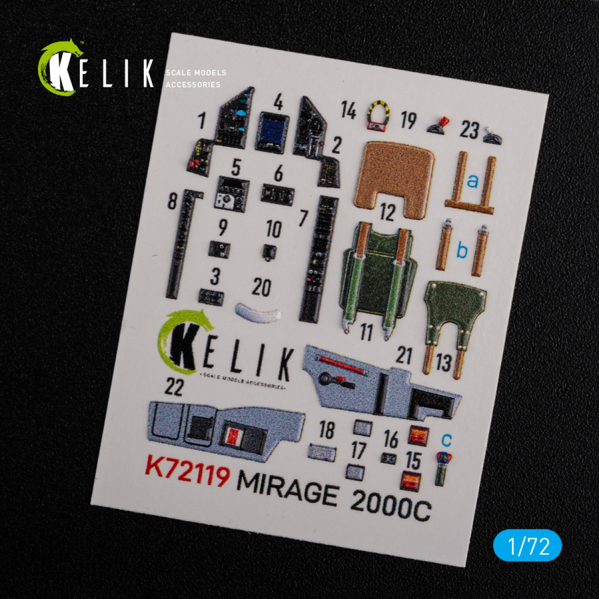 KELIK K72119 Mirage 2000C stickers 3D intérieur pour modèle Svit kit 1/72