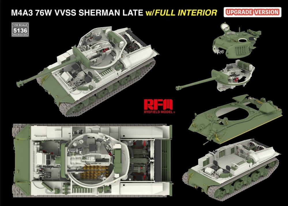 Rye Field Model 5136 M4A3 76W VVSS Sherman Late Upgrade Version Full Interior 1/35 – zdjęcie 4