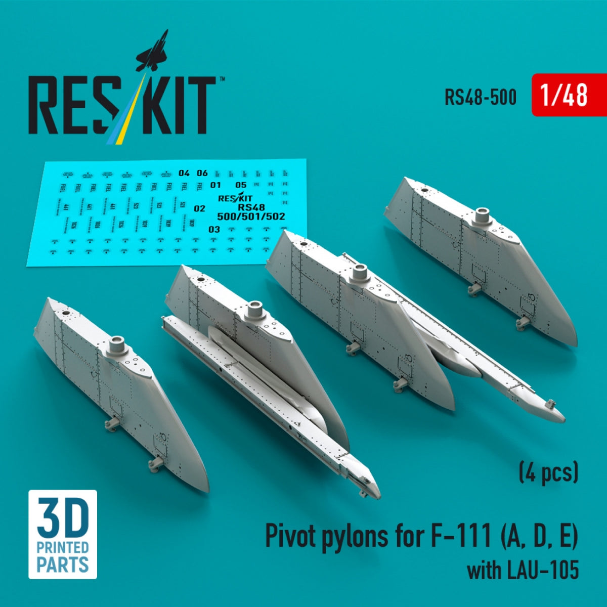 RESKIT RS48-0500 Pivot pylons for F-111 (A, D, E) with LAU-105 (4 pcs) (3D Printed) 1/48 – zdjęcie 3